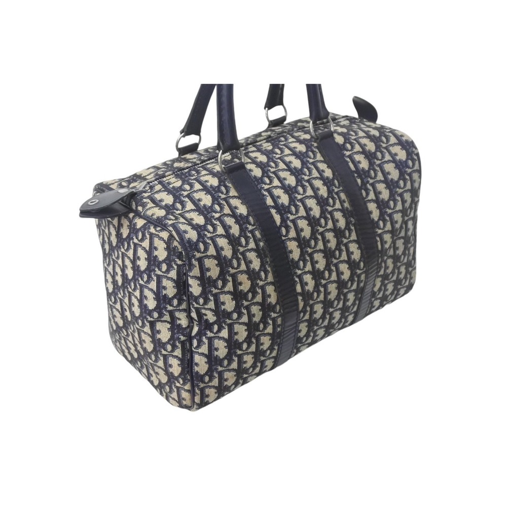 Christian Dior Trotter Boston Bag Navy Blue Beige Tan - Picture 4 of 9